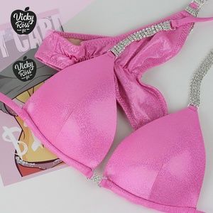 Pink Plain Competition Bikini Fitness Poising Suit